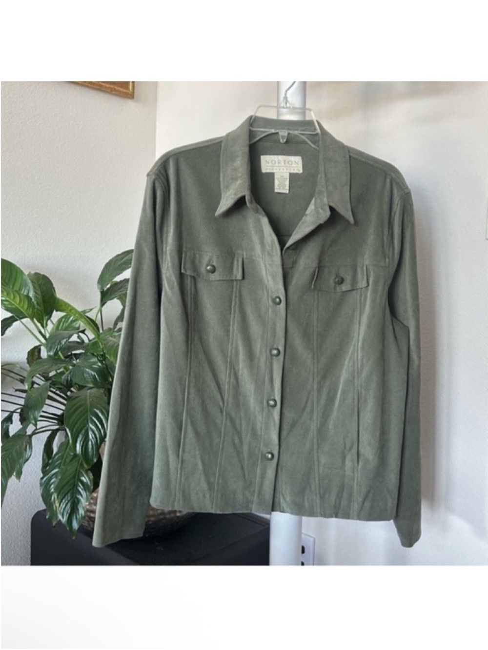 Vintage Norton McNaughton Suede like Button up Jacket/Shaket/Shirt Sz 12/L Green